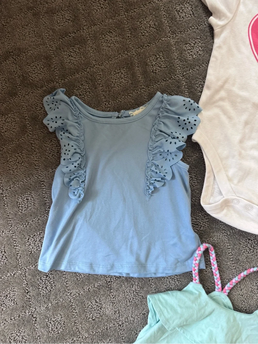 Baby Girl Clothing Lot - Heart Onesie + Floral Dressy Trendy Tops 18m